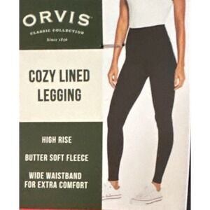 Orvis Fleece Lined Midweight Black Leggings Sz SM Warm Workout Athleisure Cozy